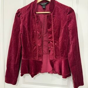 White House Black Market Burgundy Red Velvet Victorian Jacket-Blazer  Size 0